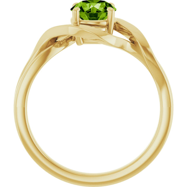 14K Gold Round Natural Peridot Infinity-Inspired Ring - Yellow Gold - view 2