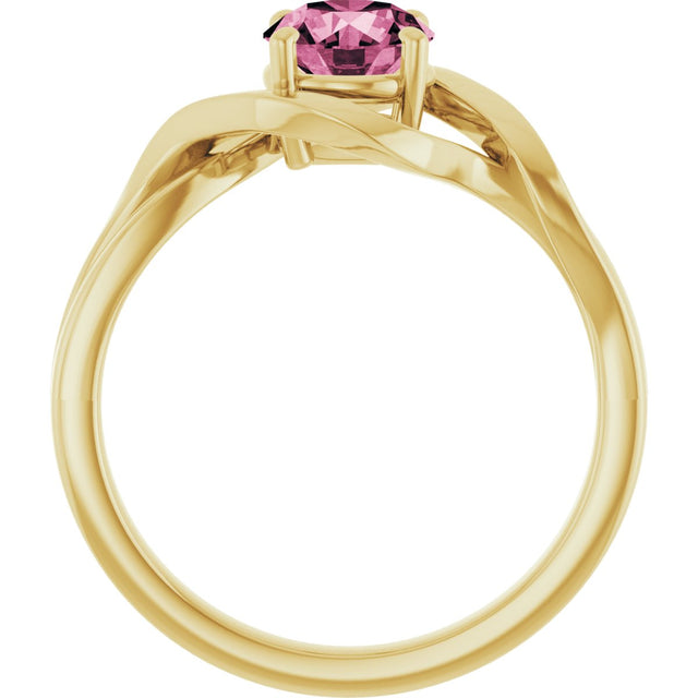 14K Gold Round Natural Pink Tourmaline Infinity-Inspired Ring - Yellow Gold - view 2