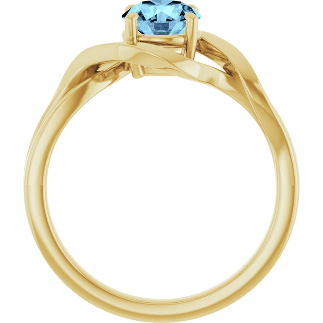 14K Gold Round Natural Aquamarine Infinity-Inspired Ring - Yellow Gold - view 2