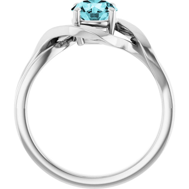 14K Gold Round Natural Blue Zircon Infinity-Inspired Ring - White Gold - view 2