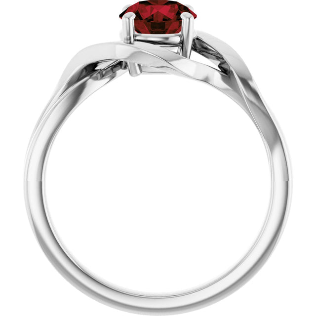 14K Gold Round Natural Mozambique Garnet Infinity-Inspired Ring - White Gold - view 2