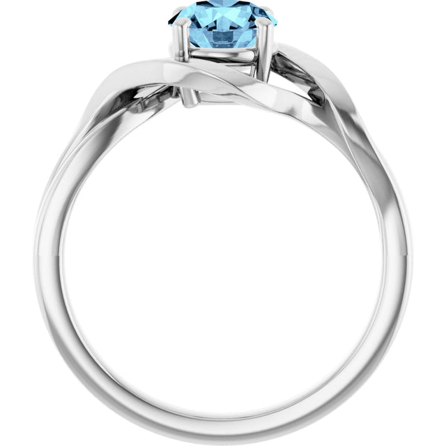 14K Gold Round Natural Aquamarine Infinity-Inspired Ring - White Gold - view 2