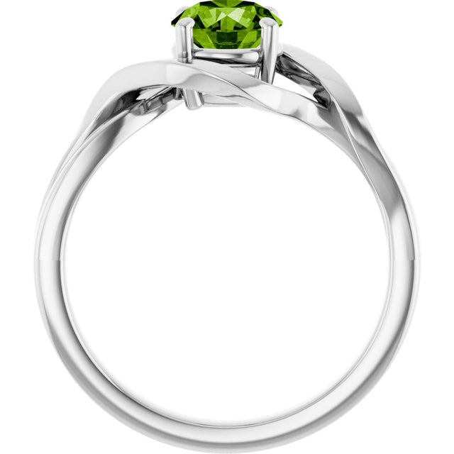 14K Gold Round Natural Peridot Infinity-Inspired Ring - White Gold - view 2