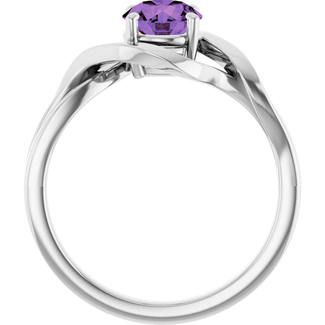 14K Gold Round Natural Amethyst Infinity-Inspired Ring - White Gold - view 2