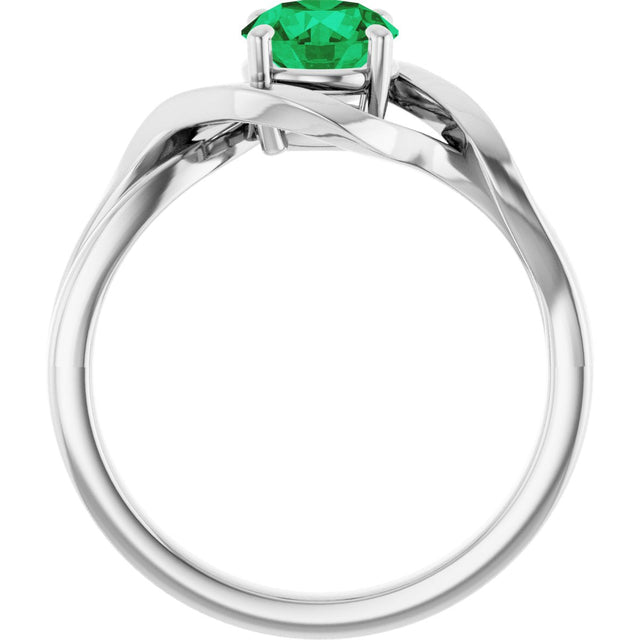 14K Gold Round Lab-Grown Emerald Infinity-Inspired Ring - White Gold - view 2