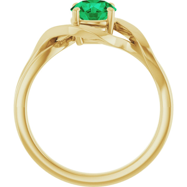 14K Gold Round Lab-Grown Emerald Infinity-Inspired Ring - Yellow Gold - view 2