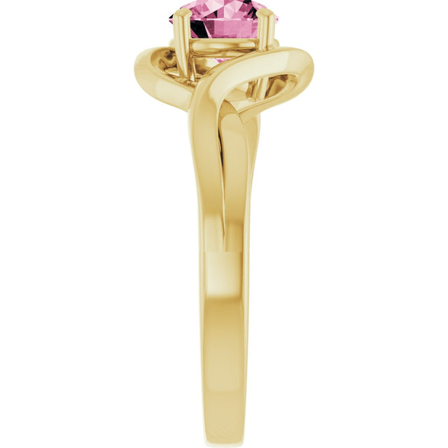 14K Gold Round Natural Pink Tourmaline Infinity-Inspired Ring - Yellow Gold - view 4