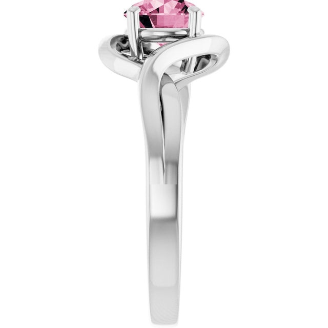 14K Gold Round Natural Pink Tourmaline Infinity-Inspired Ring - White Gold - view 4