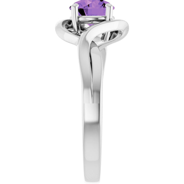 14K Gold Round Natural Amethyst Infinity-Inspired Ring - White Gold - view 4