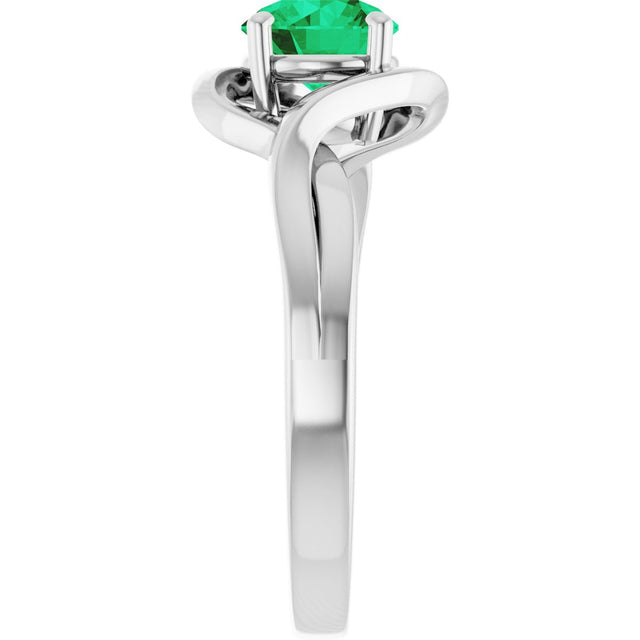 14K Gold Round Lab-Grown Emerald Infinity-Inspired Ring - White Gold - view 4