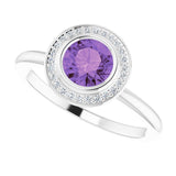 Platinum Round Natural Amethyst & Natural Diamond Bezel-Set Halo-Style Ring - view 6