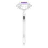 Platinum Round Natural Amethyst & Natural Diamond Bezel-Set Halo-Style Ring - view 5