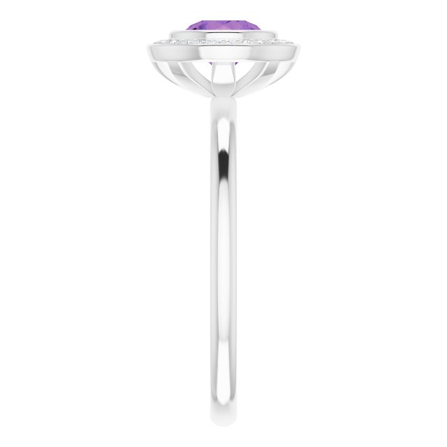 Platinum Round Natural Amethyst & Natural Diamond Bezel-Set Halo-Style Ring - view 5