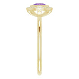14K Gold Round Natural Amethyst & Natural Diamond Bezel-Set Halo-Style Ring - Yellow Gold - view 4