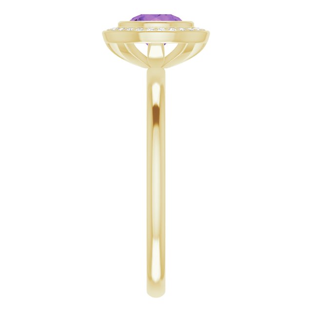 14K Gold Round Natural Amethyst & Natural Diamond Bezel-Set Halo-Style Ring - Yellow Gold - view 4