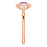 14K Gold Round Natural Amethyst & Natural Diamond Bezel-Set Halo-Style Ring - Rose Gold - view 5