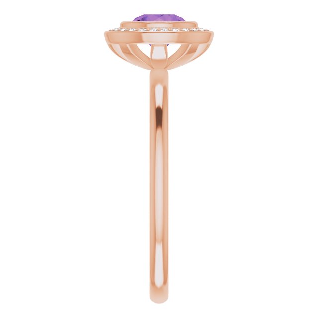 14K Gold Round Natural Amethyst & Natural Diamond Bezel-Set Halo-Style Ring - Rose Gold - view 5