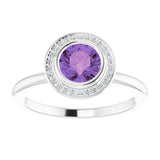 Platinum Round Natural Amethyst & Natural Diamond Bezel-Set Halo-Style Ring - view 3
