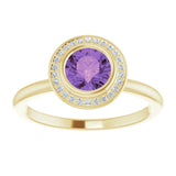 14K Gold Round Natural Amethyst & Natural Diamond Bezel-Set Halo-Style Ring - Yellow Gold - view 3