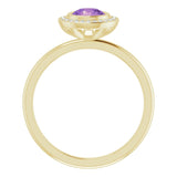 14K Gold Round Natural Amethyst & Natural Diamond Bezel-Set Halo-Style Ring - Yellow Gold - view 2