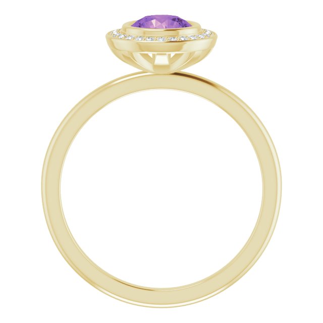 14K Gold Round Natural Amethyst & Natural Diamond Bezel-Set Halo-Style Ring - Yellow Gold - view 2