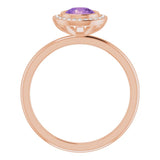 14K Gold Round Natural Amethyst & Natural Diamond Bezel-Set Halo-Style Ring - Rose Gold - view 2
