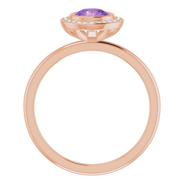 14K Gold Round Natural Amethyst & Natural Diamond Bezel-Set Halo-Style Ring - Rose Gold - view 2