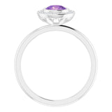 14K Gold Round Natural Amethyst & Natural Diamond Bezel-Set Halo-Style Ring - White Gold - view 2
