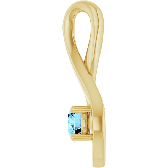 14K Gold Round Natural Aquamarine Infinity-Inspired Pendant - Yellow Gold - view 3