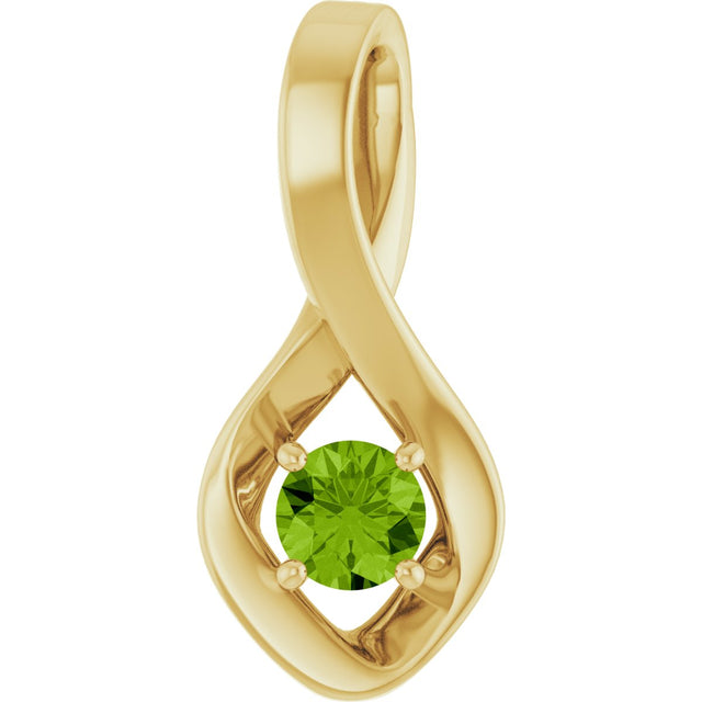 14K Gold Oval Natural Peridot Infinity-Inspired Pendant - Yellow Gold