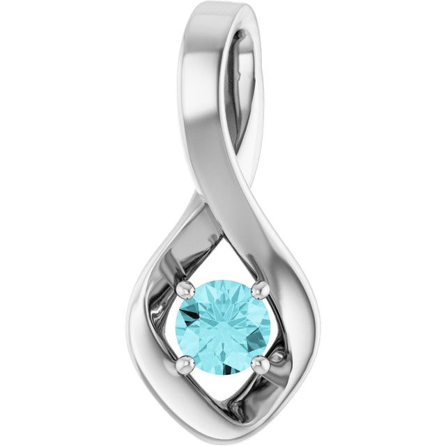 14K Gold Oval Natural Blue Zircon Infinity-Inspired Pendant - White Gold