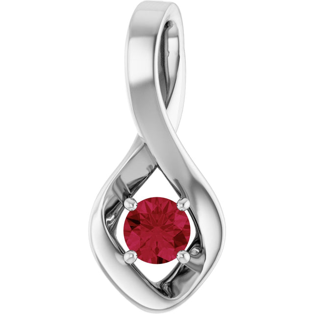 14K Gold Oval Natural Ruby Infinity-Inspired Pendant - White Gold