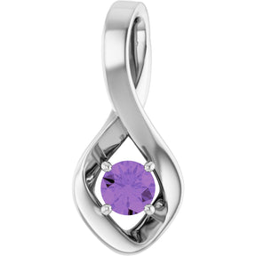 14K Gold Oval Natural Amethyst Infinity-Inspired Pendant - White Gold