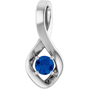 14K Gold Oval Natural Blue Sapphire Infinity-Inspired Pendant - White Gold