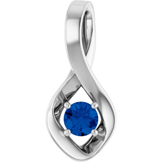14K Gold Oval Natural Blue Sapphire Infinity-Inspired Pendant - White Gold