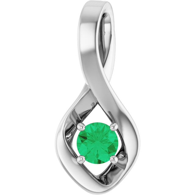 14K Gold Oval Lab-Grown Emerald Infinity-Inspired Pendant - White Gold