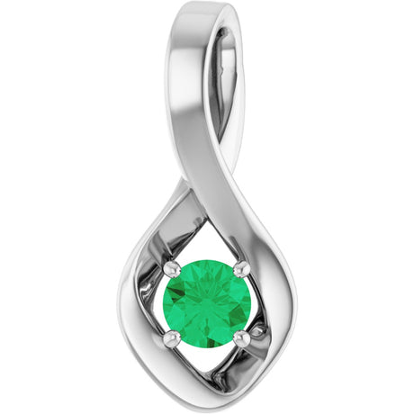 14K Gold Oval Natural Emerald Infinity-Inspired Pendant - White Gold