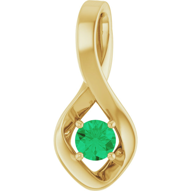 14K Gold Oval Natural Emerald Infinity-Inspired Pendant - Yellow Gold