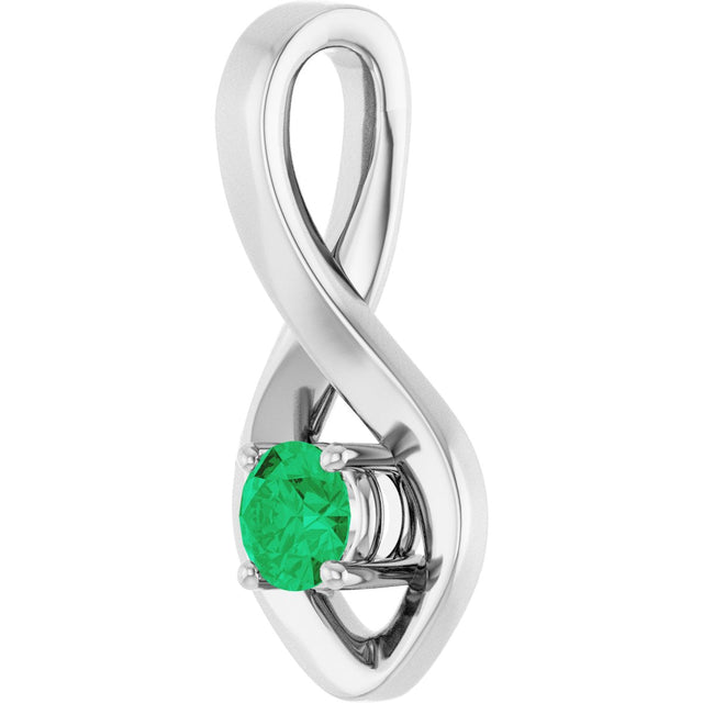 14K Gold Oval Natural Emerald Infinity-Inspired Pendant - White Gold - view 2