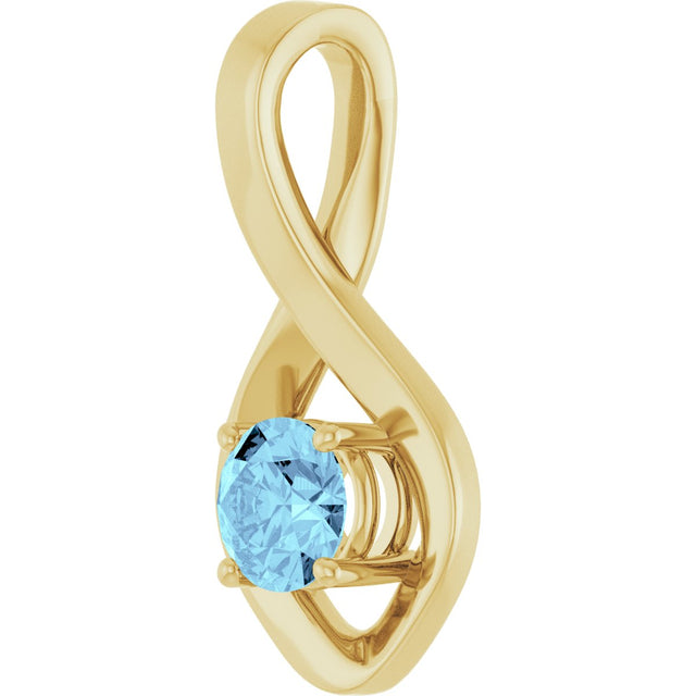 14K Gold Round Natural Aquamarine Infinity-Inspired Pendant - Yellow Gold - view 2