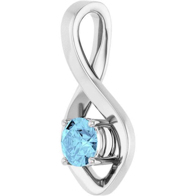 14K Gold Round Natural Aquamarine Infinity-Inspired Pendant - White Gold - view 2