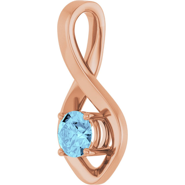 14K Gold Round Natural Aquamarine Infinity-Inspired Pendant - Rose Gold - view 2