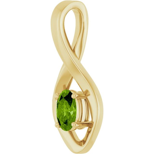 14K Gold Oval Natural Peridot Infinity-Inspired Pendant - Yellow Gold - view 2