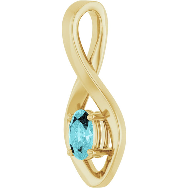14K Gold Oval Natural Blue Zircon Infinity-Inspired Pendant - Yellow Gold - view 2