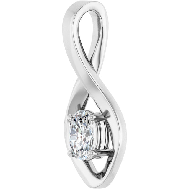 14K Gold Oval Natural White Sapphire Infinity-Inspired Pendant - White Gold - view 2