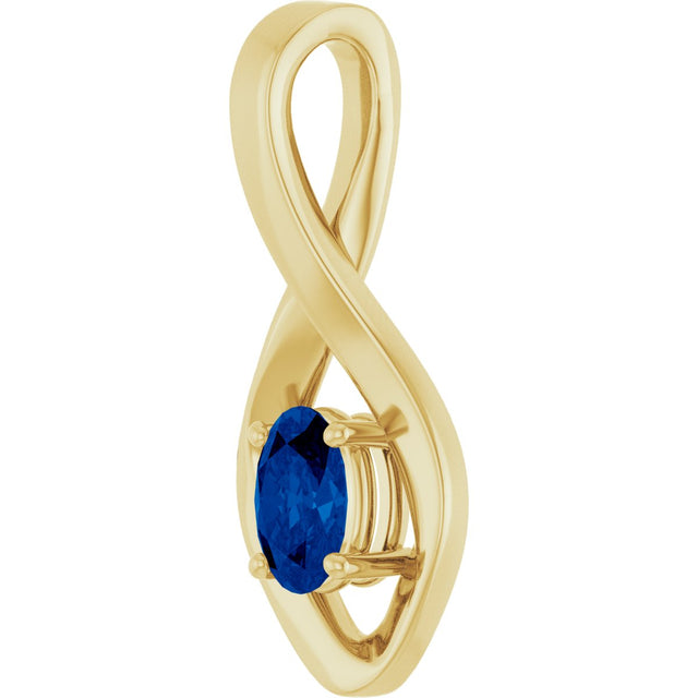 14K Gold Oval Natural Blue Sapphire Infinity-Inspired Pendant - Yellow Gold - view 2