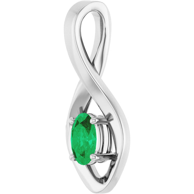 14K Gold Oval Natural Emerald Infinity-Inspired Pendant - White Gold - view 2