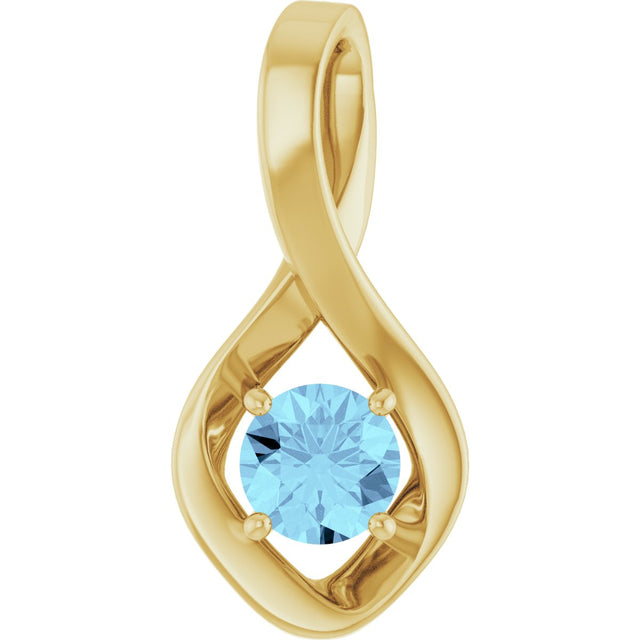 14K Gold Round Natural Aquamarine Infinity-Inspired Pendant - Yellow Gold