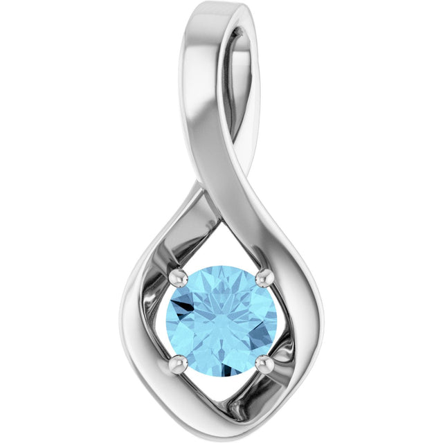 Platinum Round Natural Aquamarine Infinity-Inspired Pendant