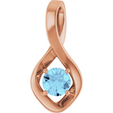 14K Gold Round Natural Aquamarine Infinity-Inspired Pendant - Rose Gold